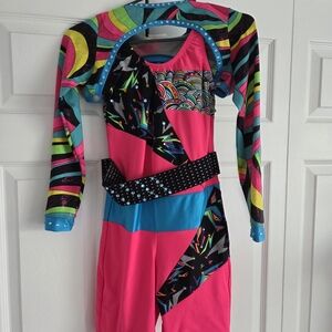 Girls' Bright Neon Pink & Multicolor Long-Sleeve Swim Suit